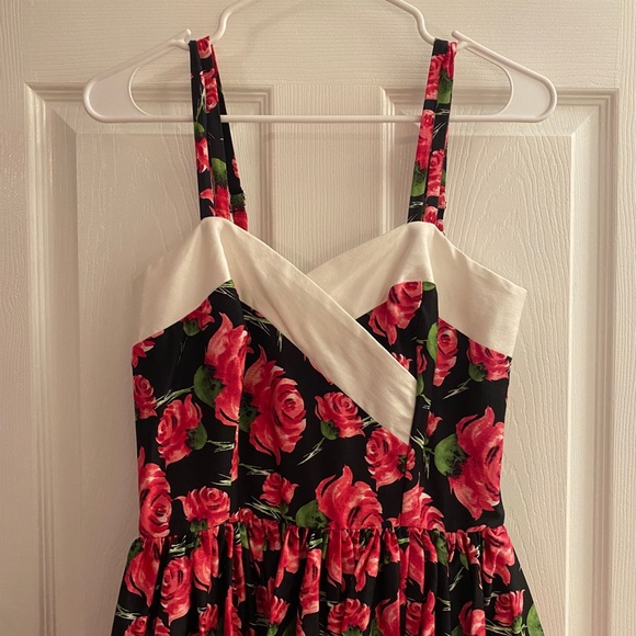 Unique Vintage Black Pink Floral Contrast-Trim Darienne A-Line Dress Size S/4 - Picture 6 of 12